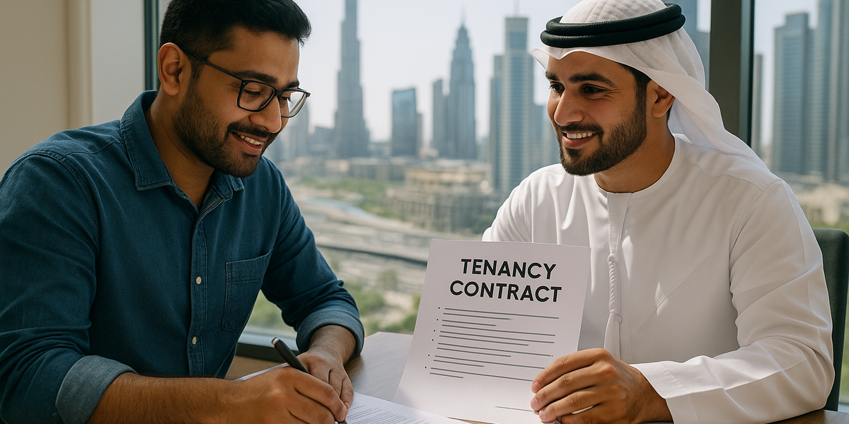 A tenant signing a tenancy contract in Dubai