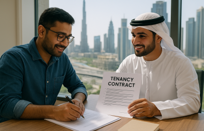 A tenant signing a tenancy contract in Dubai