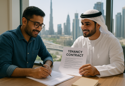 A tenant signing a tenancy contract in Dubai
